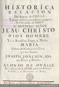 Histórica Relación del Reyno de Chile de Alonso de Ovalle